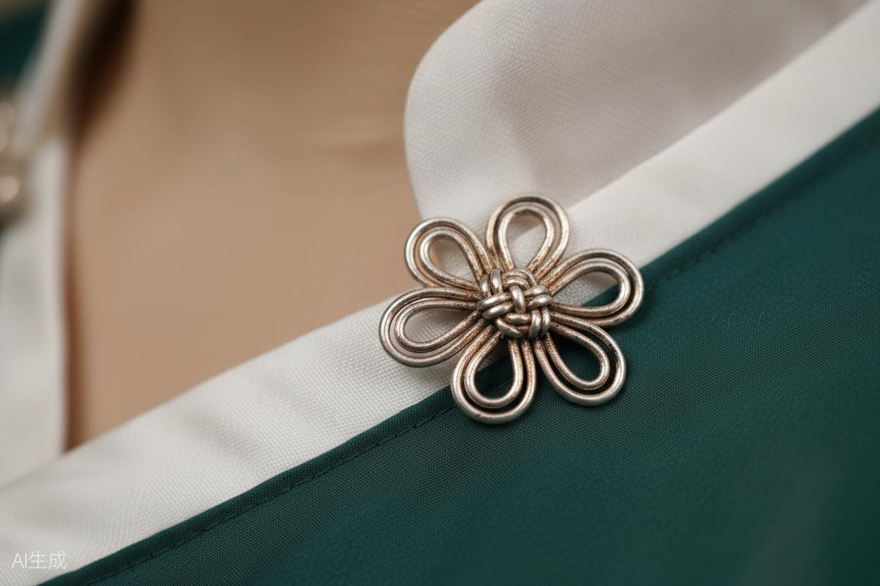 Close detail of YUUNI hanfu fabric and layered collar